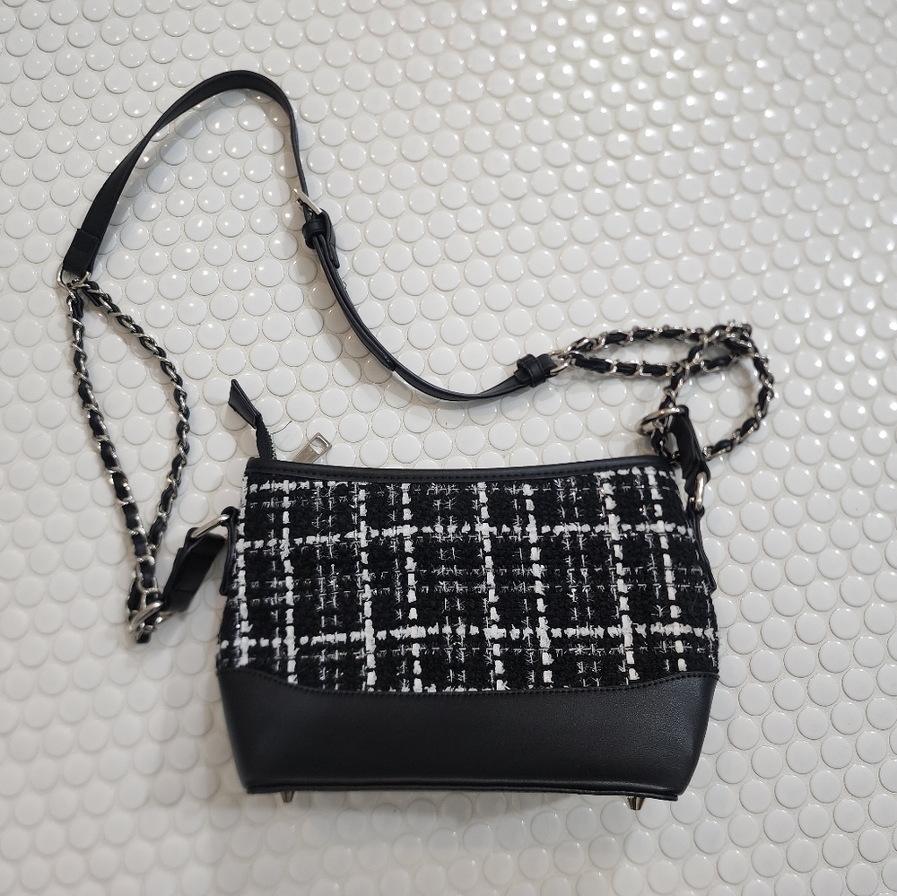 Le Chateau black and white plaid purse NWOT